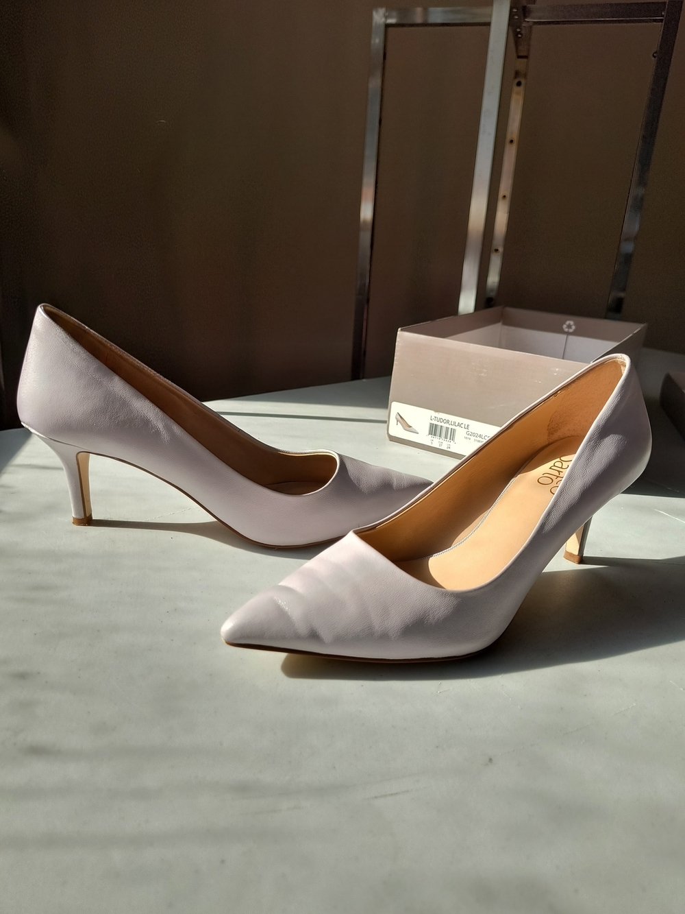 Franco Sarto Tudor Pointed Toe Pump Lilac Purple Leather Heels Size 7M
